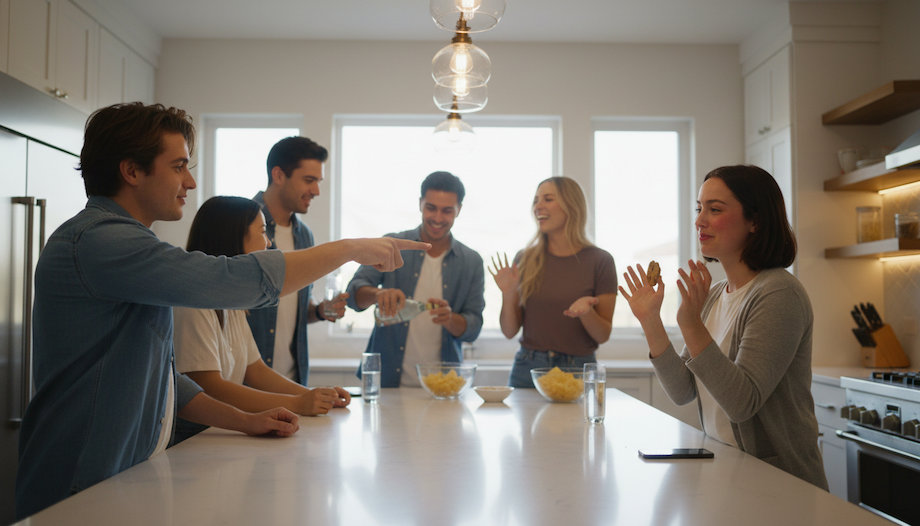 Friends playing the On Your Mark social mission game in real life